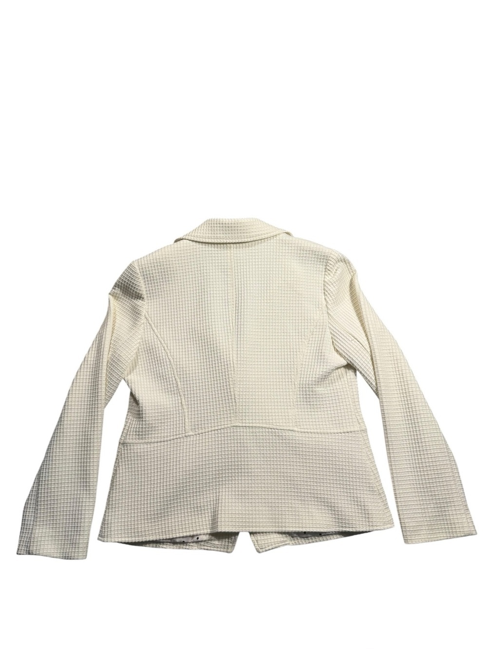 Chico's Size 1 Medium Off White Gold Waffle-Texture Stretch Zip Blazer - Picture 2 of 12